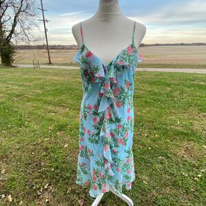 VTG Y2K H&M Romantic Floral Ruffle Midi Slip Dress sz M Coquette Spring Easter